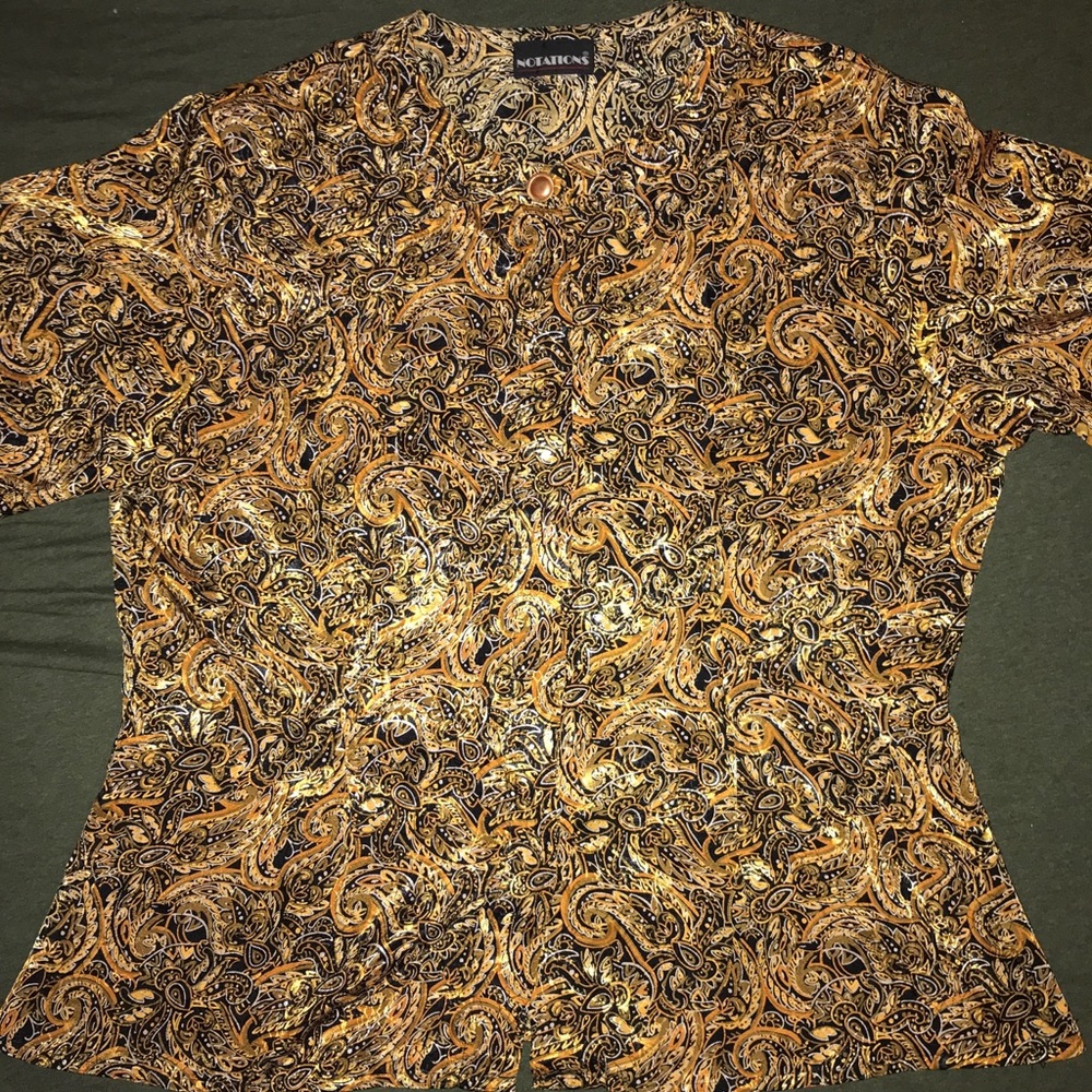 Large Vintage Gold Silk Long Sleeve Blouse